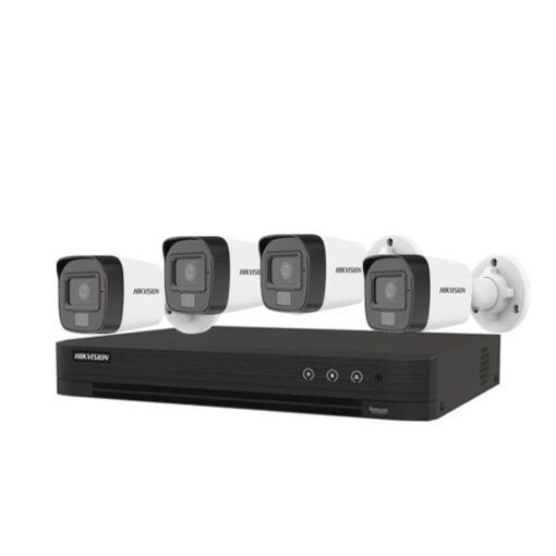 hikvision analog camera set 2 mp cylinder 4 units + 4 ch recorder, can listen to sound, color images 24 hours